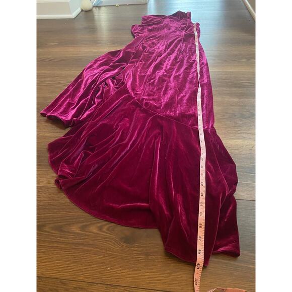 EUC  ELIZA J Velvet velour Ruched Asymmetric Midi Dress Fuchsia – Size 6 - Picture 9 of 15